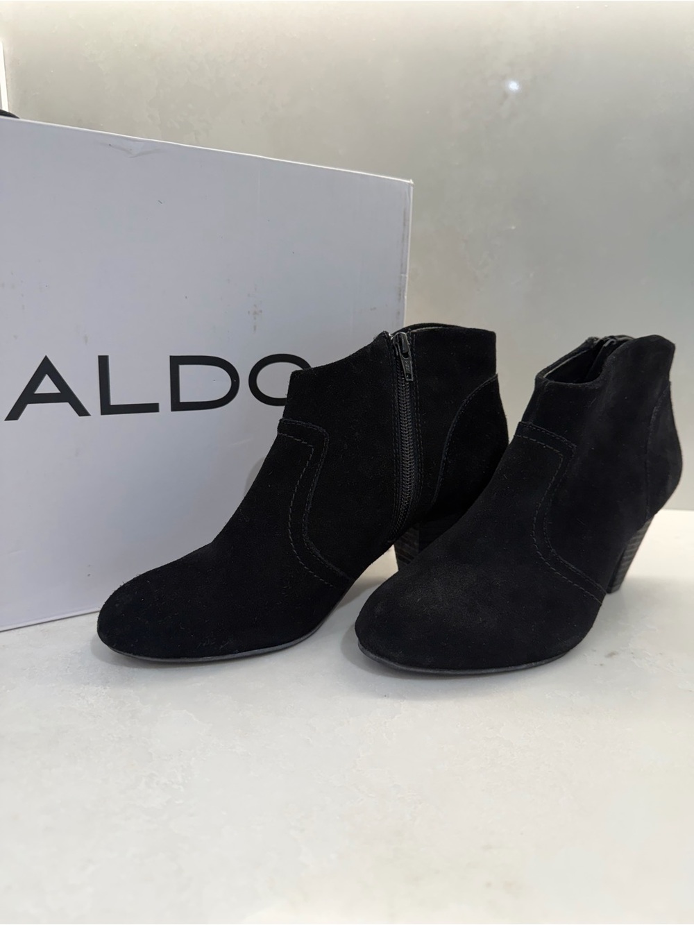 Aldo Black Suede Ankle Booties with Side Zip Detail